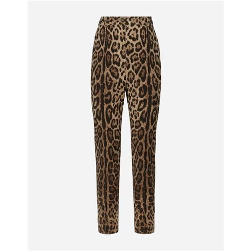 Dolce & Gabbana pantaloni vita alta in lana stampa leopardo