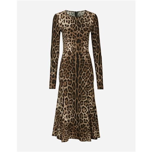 Dolce & Gabbana abito longuette in cady stampa leopardo