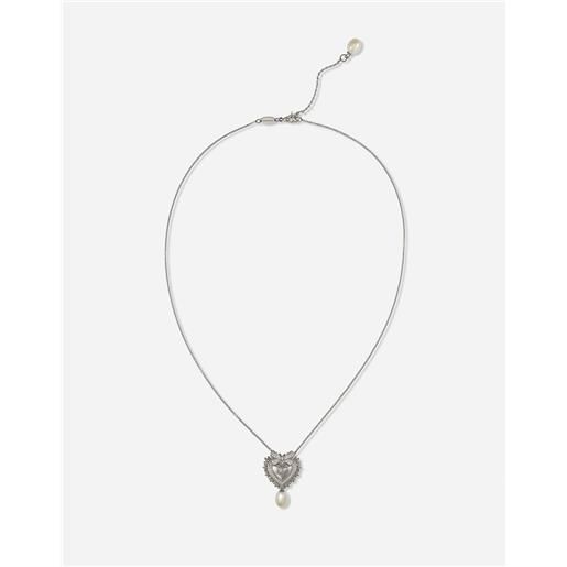 Dolce & Gabbana devotion necklace in white gold with diamonds and pearls
