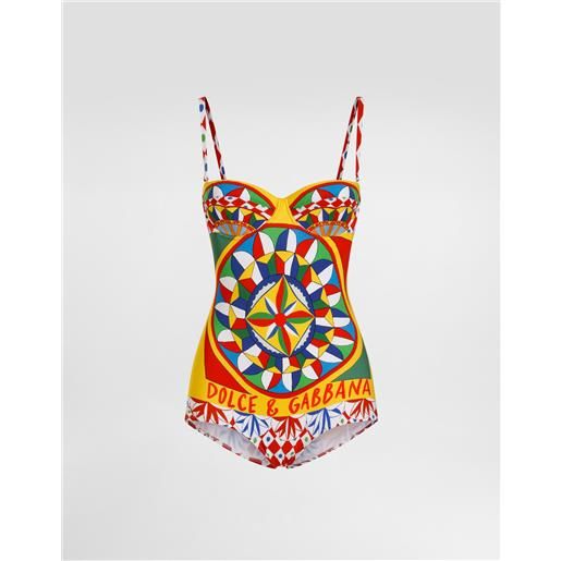 Dolce & Gabbana costume intero balconcino stampa carretto