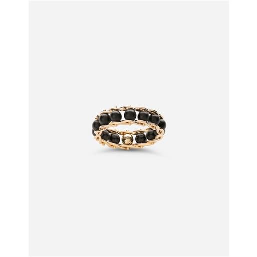 Dolce & Gabbana tradition yellow gold rosary band ring with black jades