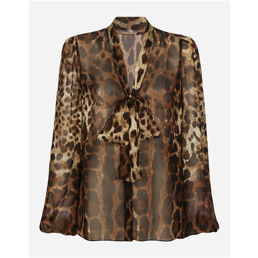 Dolce & Gabbana camicia in chiffon stampa leopardo con sciarpina