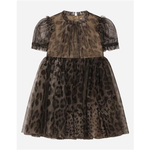 Dolce & Gabbana abito midi in tulle stampa leopardo