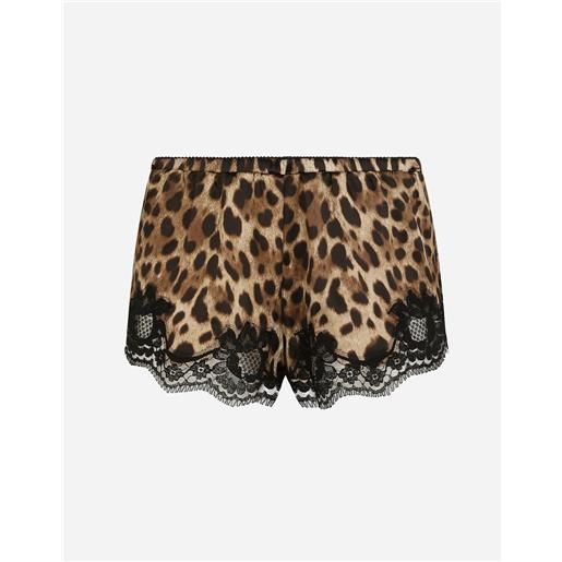 Dolce & Gabbana shorts lingerie in raso stampa leopardo con pizzo