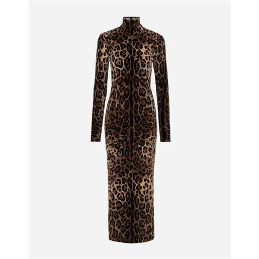 Dolce & Gabbana abito lungo in ciniglia jacquard leopardo