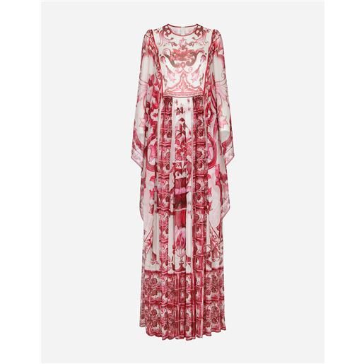 Dolce & Gabbana abito lungo in chiffon stampa maiolica