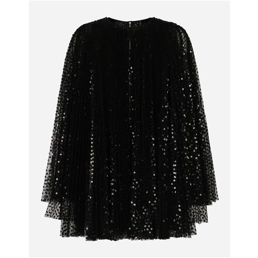 Dolce & Gabbana short pleated dress with full sequined sleeves