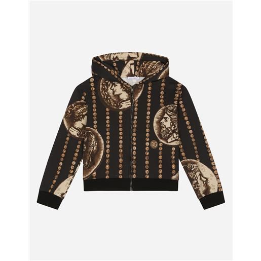 Dolce & Gabbana felpa zip con cappuccio e stampa monete allover