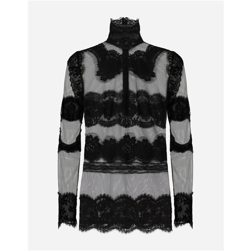 Dolce & Gabbana tulle turtle-neck top with lace inserts