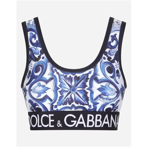Dolce & Gabbana top in jersey stampa maiolica con elastico logato