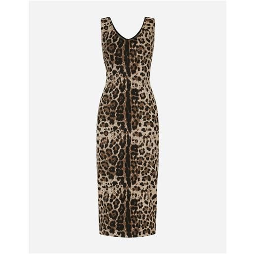 Dolce & Gabbana abito lungo in jersey jacquard leopardo
