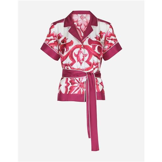 Dolce & Gabbana camicia in twill stampa maiolica con cintura