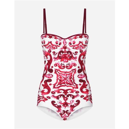 Dolce & Gabbana majolica print balconette one-piece swimsuit