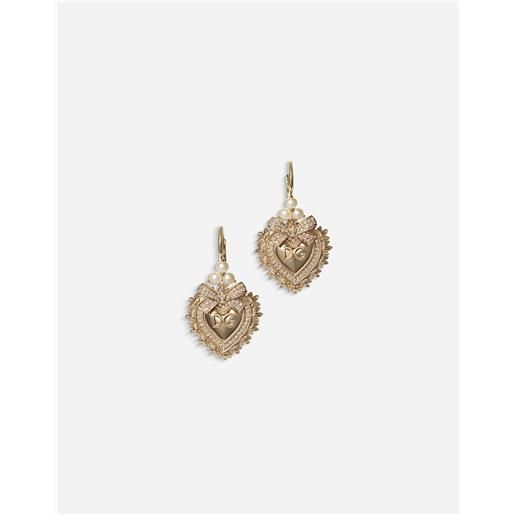Dolce & Gabbana devotion earrings in yellow gold with diamonds and pearls