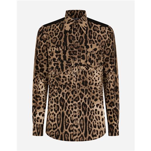 Dolce & Gabbana camicia multitasche cotone stampa leopardo