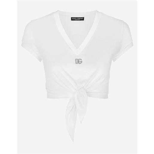 Dolce & Gabbana t-shirt in jersey con nodo e logo dg