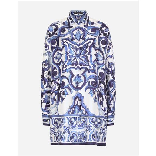 Dolce & Gabbana camicia in twill di seta stampa maioliche