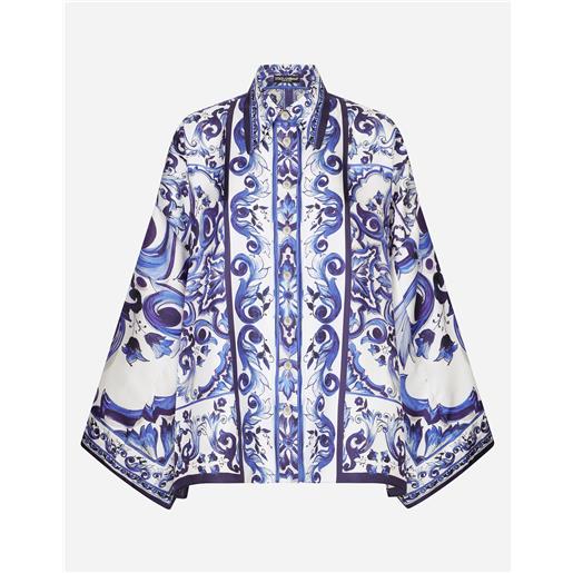 Dolce & Gabbana camicia in twill stampa maiolica con spacchi