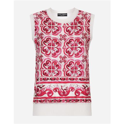 Dolce & Gabbana maglia in seta e twill stampa maiolica