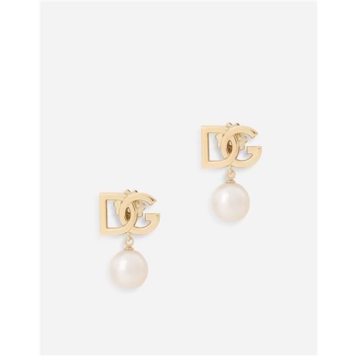Dolce & Gabbana logo earrings in yellow 18kt gold with pearls