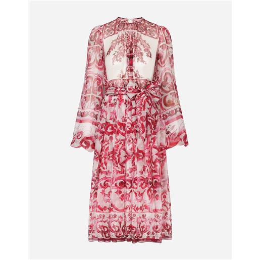 Dolce & Gabbana abito midi in chiffon stampa maiolica