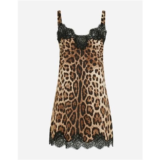 Dolce & Gabbana leopard-print satin lingerie slip with lace detailing
