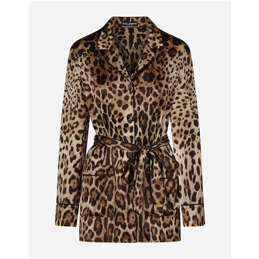 Dolce & Gabbana camicia pigiama in raso stampa leopardo con cintura
