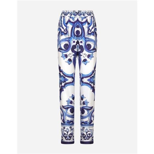 Dolce & Gabbana pantalone in twill di seta stampa maioliche