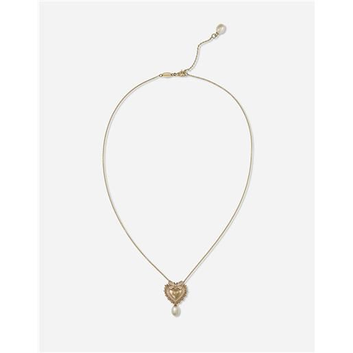 Dolce & Gabbana devotion necklace in yellow gold with diamonds and pearls
