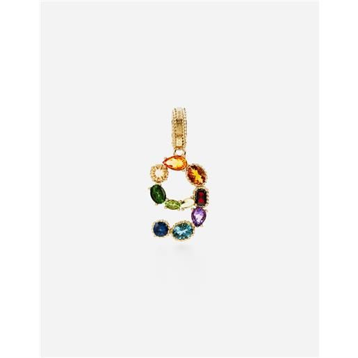 Dolce & Gabbana 18 kt yellow gold rainbow pendant with multicolor finegemstones representing number 9