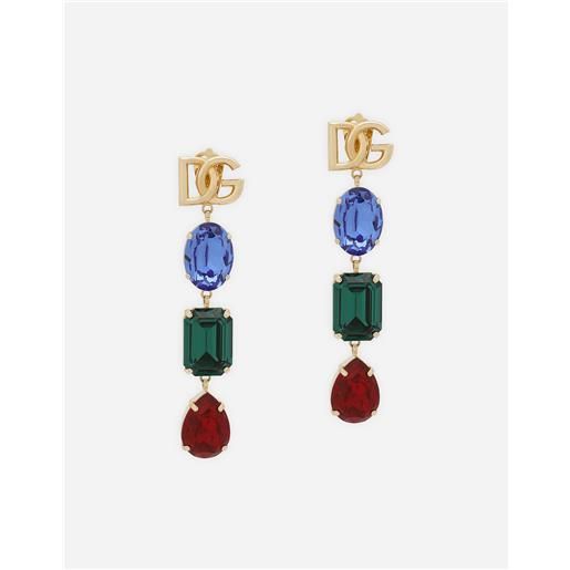 Dolce & Gabbana orecchini lunghi con logo dg e strass multicolor