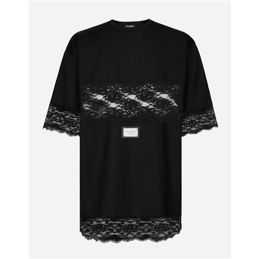 Dolce & Gabbana jersey t-shirt with lace inserts and the dolce&gabbana tag