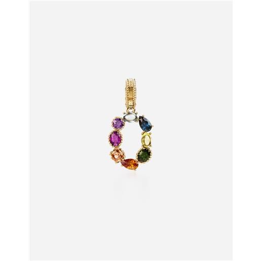 Dolce & Gabbana 18 kt yellow gold rainbow pendant with multicolor finegemstones representing number 0