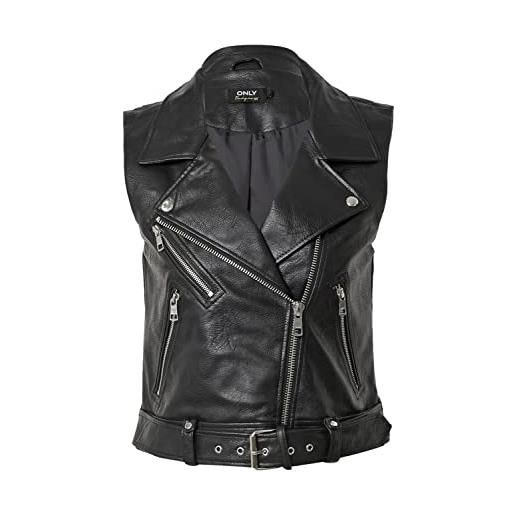 Only onlvera otw noos-giacca in finta pelle gilet in similpelle, nero, l donna
