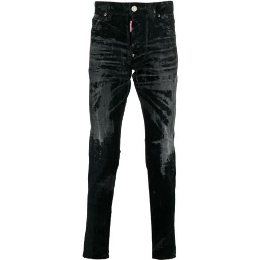 Dsquared2 jeans skinny a vita media con effetto vissuto - nero