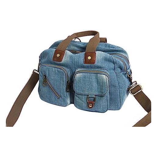 NOGRAX borsa donna tracolla casual tote bag denim borse donna jeans borsa a tracolla con cinghie lunghe-light blue