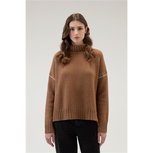 Woolrich donna maglione a collo alto in pura lana vergine marrone taglia xs