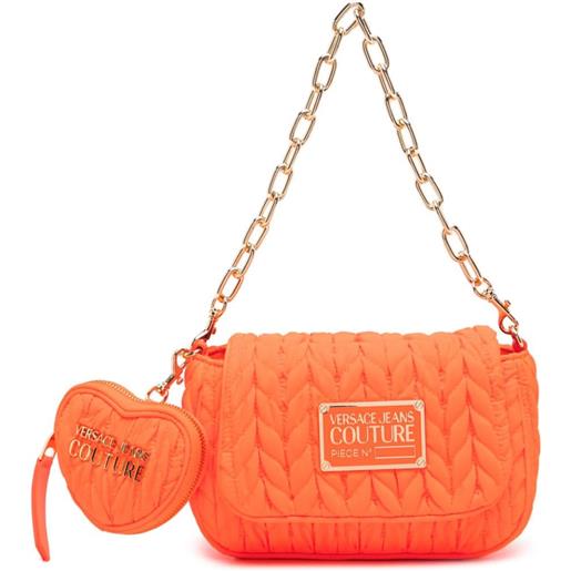 Versace Jeans Couture borsa a spalla matelassé con placca logo - arancione