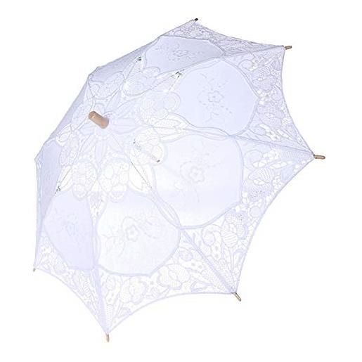 Nicoone ombrello in pizzo per matrimonio, con pizzo per matrimoni, ombrelli da sole, per feste nuziali e foto (bianco grande), bianco, l, moda