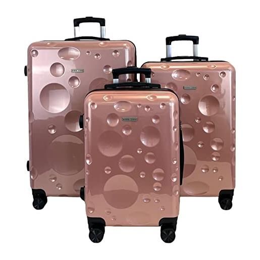 ESS COO - valigia cabina/media/grande/set bagagli rigido con 4 ruote girevoli con serratura tsa integrata, rosa pallido, set de 3, valigia rigida