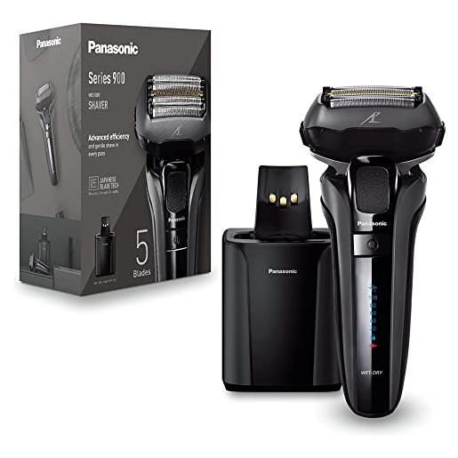 Panasonic series 900 es-lv9u 5-lama rasoio elettrico per gli uomini con pulizia automatica, sensore di barba reattivo e supporto di ricarica, bagnato e asciutto rasoio cordless