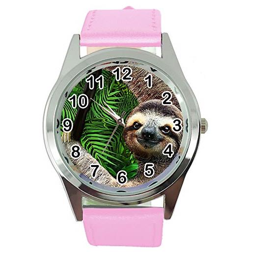 Taport® lazy sloth orologio al quarzo con cinturino in pelle rosa