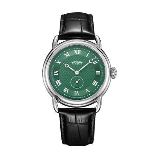 Rotary orologio vintage da uomo con cinturino in pelle nera e quadrante verde gs02424/24, cinturino