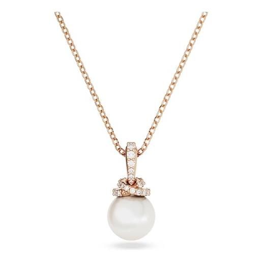Swarovski originally collana pendente, con perla di cristallo e pavé di zirconiaSwarovski, placcatura in tonalità oro rosa, bianco