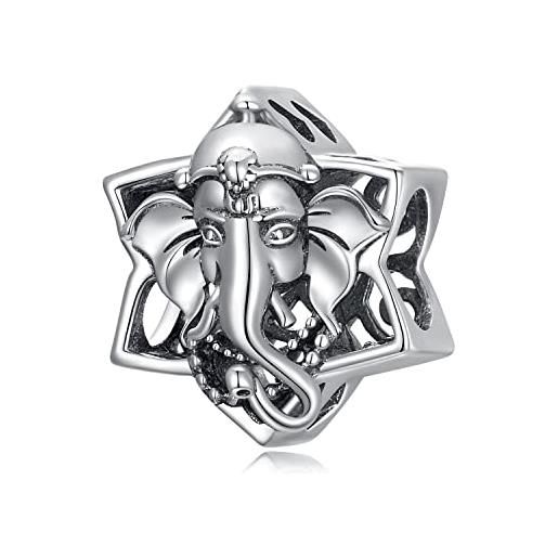 Teleye charm in argento sterling 925 con ciondolo a forma di dio elefante adatto per collana con bracciale pandora
