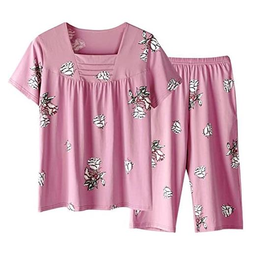 RIUVIOY pigiama da donna camicia a maniche corte e pantaloni capri sleepwear pjs set ladies summer soft pjs