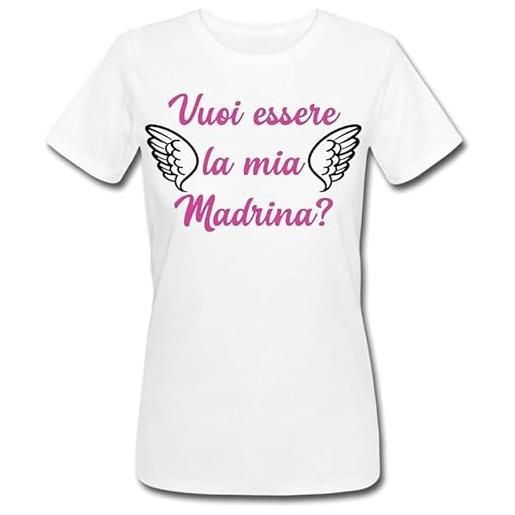 Gattablu t-shirt donna vuoi essere la mia madrina?Per la zia amica nonna parente!Idea regalo a sorpresa per la madrina, nascita e battesimo!(m)