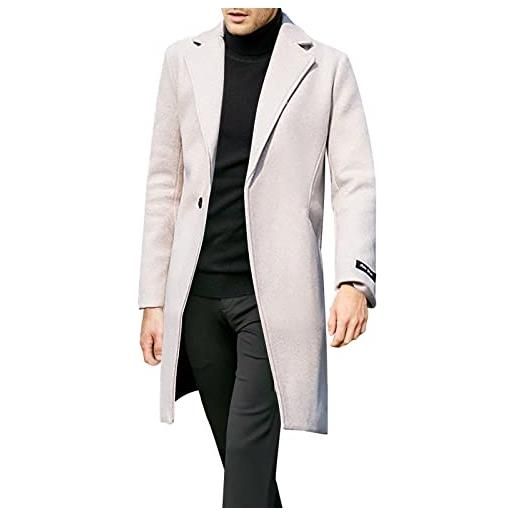 Generico super fashion woolen trench cmen's british style cappotto lungo tinta unita cappotto di lana caldo alla moda giacca riscaldata invernale (aa-white, m)