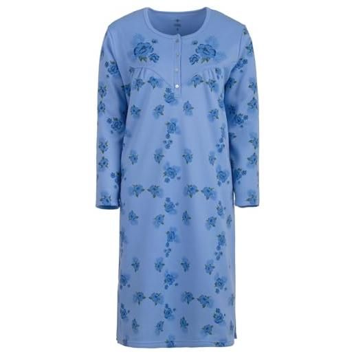 Lucky camicia da notte da donna, termica, a maniche lunghe, con bottoni invernali, taglia m, l, xl, xxl, azzurro, l