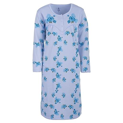 Lucky camicia da notte da donna, termica, a maniche lunghe, con bottoni invernali, taglia m, l, xl, xxl, azzurro, xxl